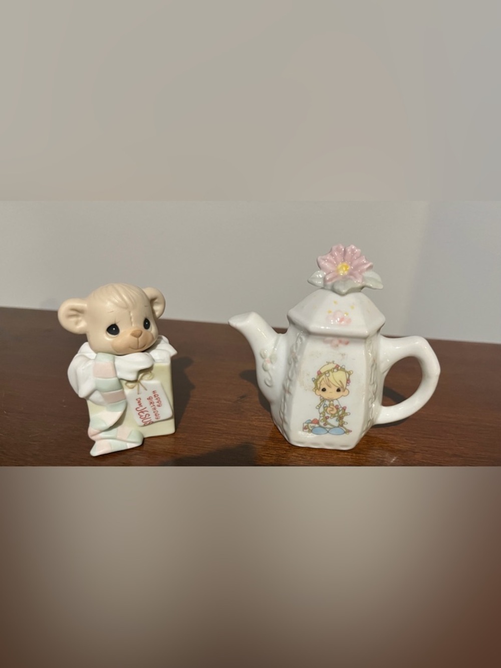 Precious Moments White Ceramic Teapot and Bear Present